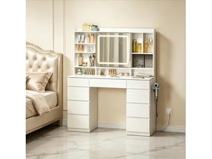 Coiffeuse 9 tiroir(s) Miroir LED intégrée avec 0 tabouret(s) inclu(s)  <strong>DESVIAE</strong> <strong></strong>  coloris blanc