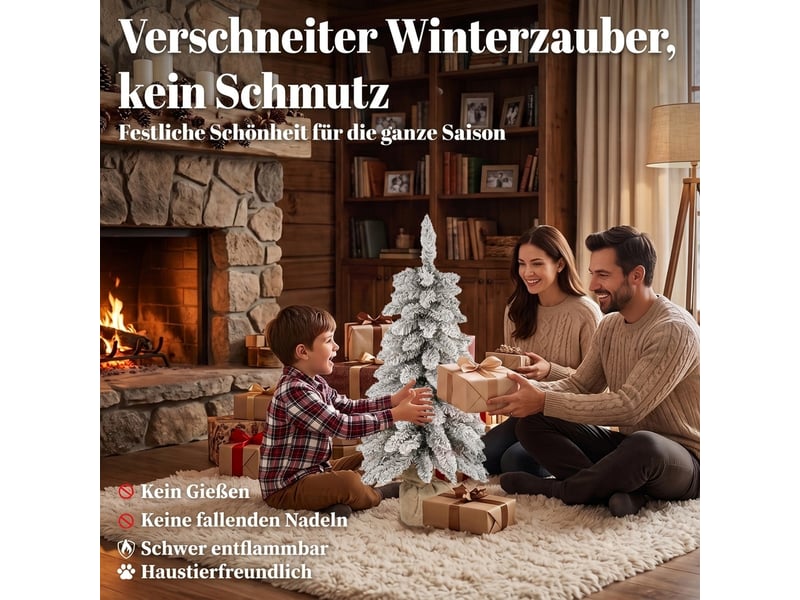  Sapin de noël artificiel, 90 cm (3 pi), sapin élancé en forme de crayon avec 107 extrémités de branches, base en jute, blanc  - Conforama D
