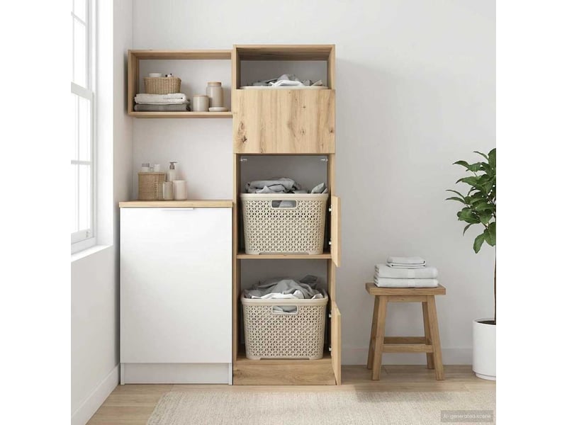 Armoire à laver avec stockage chêne artisanal 50x68x162 cm - Conforama E