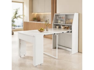 Table de salle à manger extensible 52x132,5 cm avec rangement panneau de particules métal blanc