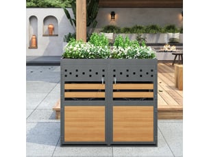 Coffre double pour bacs à déchets 132x80x125 cm toit à planter métal anthracite et aspect bois