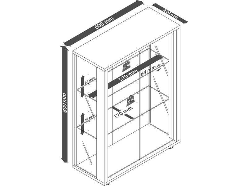  Vcm vitrine sur pied sintalo h. 80 x w. 60 x d. 25 cm  - Conforama B