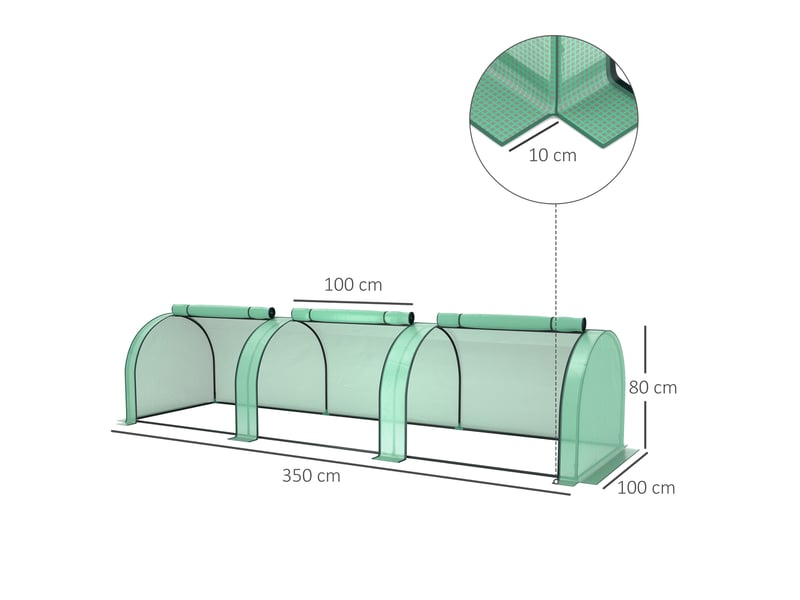  Serre tunnel de jardin en acier et plastique pp avec portes enroulables, 3 x 1 x 0,8 m, verte  - Conforama E