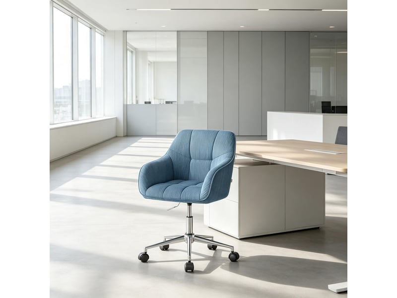  Chaise de bureau pivotante réglable avec accoudoirs - lpospi - dossier ergonomique, velours côtelé bleu 56 × 40 × 81-90 cm  - Conforama C