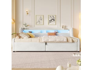 Lit coffre 90x200 cm <strong>HAVRYA</strong>  <strong></strong> coloris beige