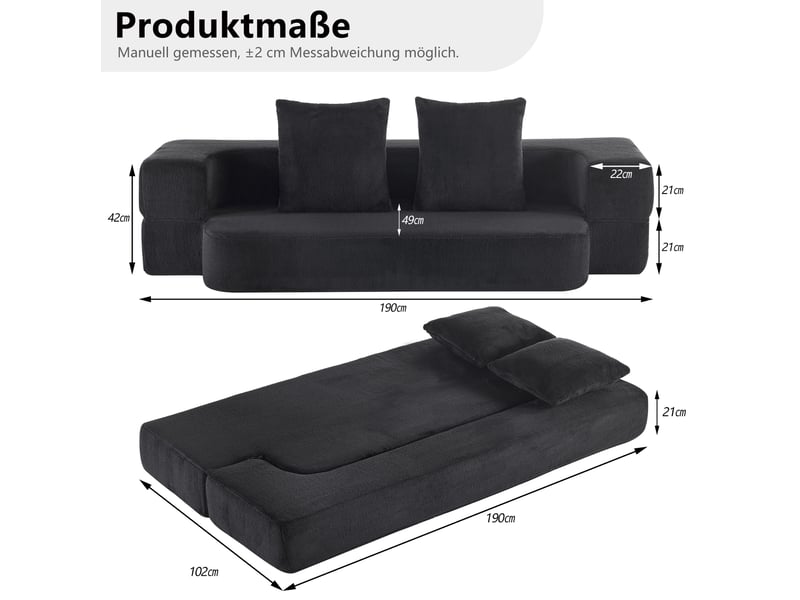Canapé convertible 2 places 190x102x42 cm en mousse coloris noir - Conforama C