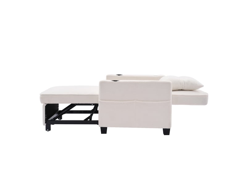  Fauteuil convertible 3-en-1 avec dossier réglable et port usb  - porte-gobelets, bois métal - blanc  - Conforama E