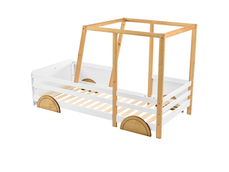  Lit enfant 90x200 cm en bois blanc – voiture ludique pour chambre d'enfant  - Conforama D