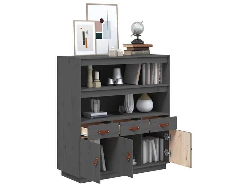  Buffet haut - bahut - meuble de rangement gris 100x40x108,5 cm bois massif de pin  - Conforama E
