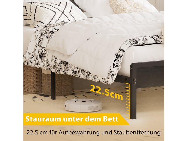  Lit rembourré 140x190 cm avec led multicolore,2 prises secteur+2 usb,rangement sous lit 22,5 cm,structure métal,noir et gris foncé  - Conforama C