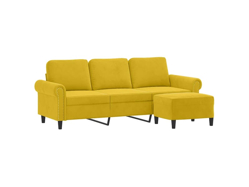  Canapé 3 places, canapé droit fixe avec repose-pieds jaune 180 cm velours shl71913  - Conforama C
