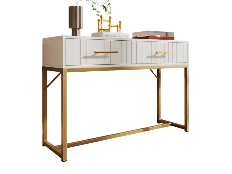 Meuble rangement 100x75x45 cm, buffet haut blanc avec 2 tiroirs, espace sol 57.5cm, idéal chambre salon - Conforama A