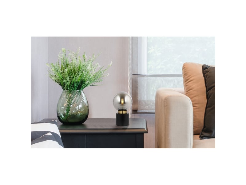  Globo marka lampe de table globe, abat-jour en verre fumé noir mat doré, 1 culot e14  - Conforama D