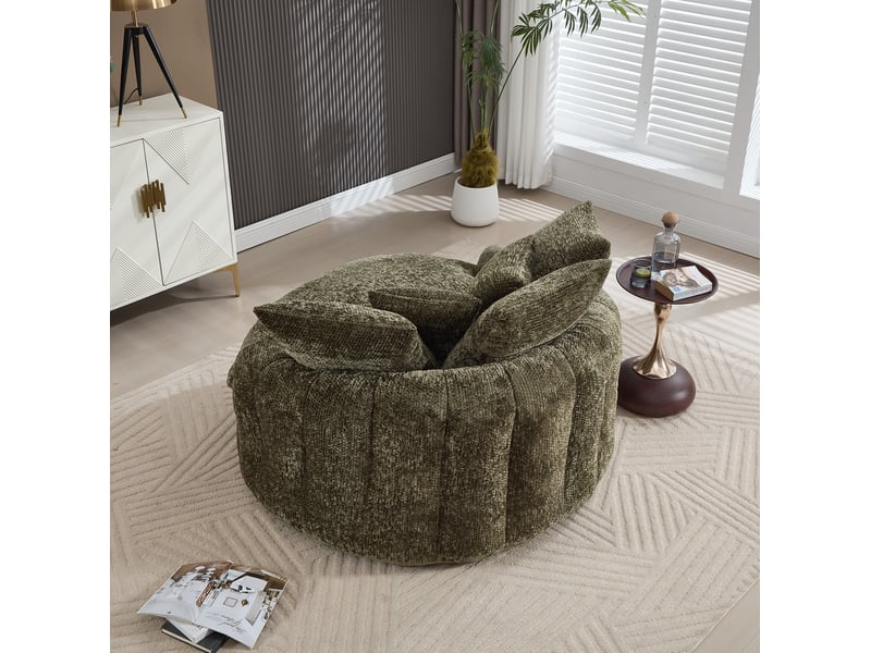 Fauteuil lounge 190,5x138x63 cm avec repose-pieds vert olive - Conforama E