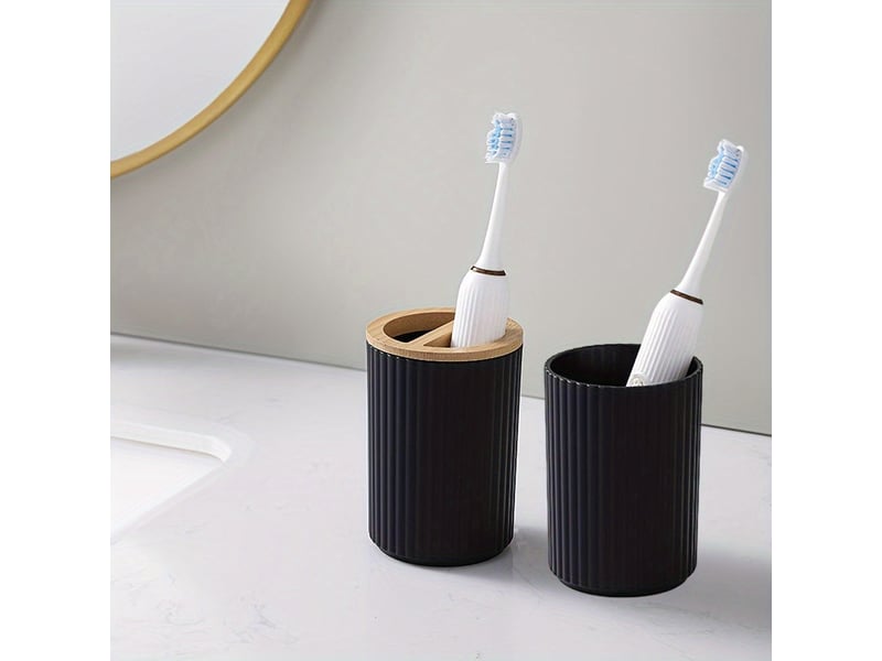  Ensemble d'accessoires de salle de bain, 6 pièces, brosse de toilette distributeur de savon porte-brosse à dents gobelet porte-savon poubelle (blanc)  - Conforama E