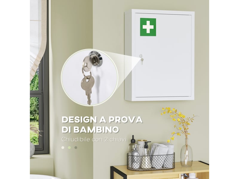  Armoire à pharmacie murale en acier, serrure avec 2 clés, 3 étagères, 40 x 15 x 53,5 cm  - Conforama R
