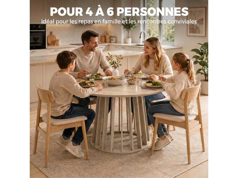Table à manger ronde pour 4 à 6 personnes, 120 x 75 cm, bois naturel, table de cuisine avec piétement à lattes robuste - Conforama A