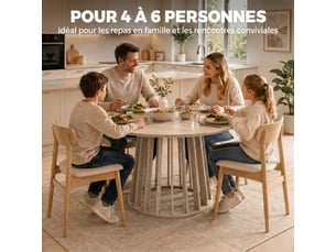 Table à manger ronde pour 4 à 6 personnes,  120 x 75 cm, bois naturel, table de cuisine avec piétement à lattes robuste
