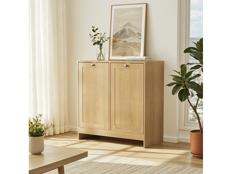  Meuble à linge basculant avec 2 paniers amovibles, coloris chêne, 66 x 33 x 68 cm  - Conforama D