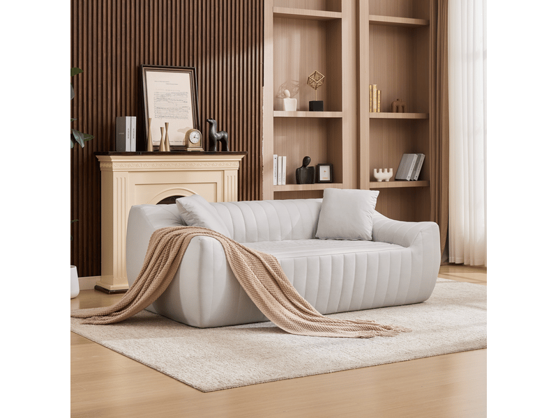 Canapé 2 places blanc à capitonnage vertical en tissu technique homvra - Conforama C