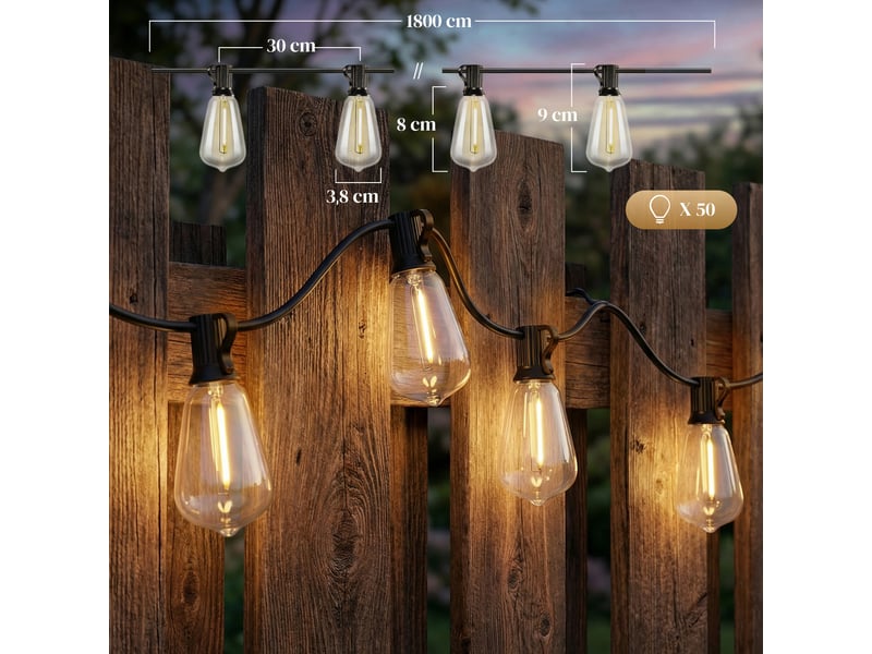  Guirlande lumineuse rideau de 50 led, 18 m de longueur, étanche aux projections d'eau (ip44), pour la décoration intérieure et extérieure  - Conforama E