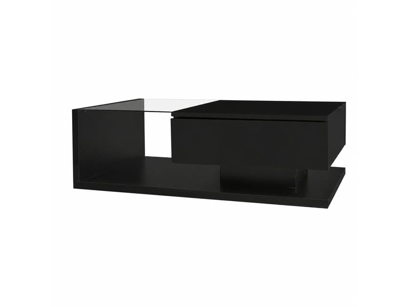  Table basse noire brillante avec plateau en verre trempé et led 16 couleurs, 105 x 55 x 32,5 cm  - Conforama D