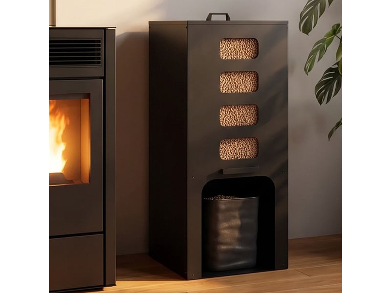  Réservoir à granulés 55 kg noir distributeur à pellets 40 x 40 x 98,5 cm avec contenant souple amovible  - Conforama B