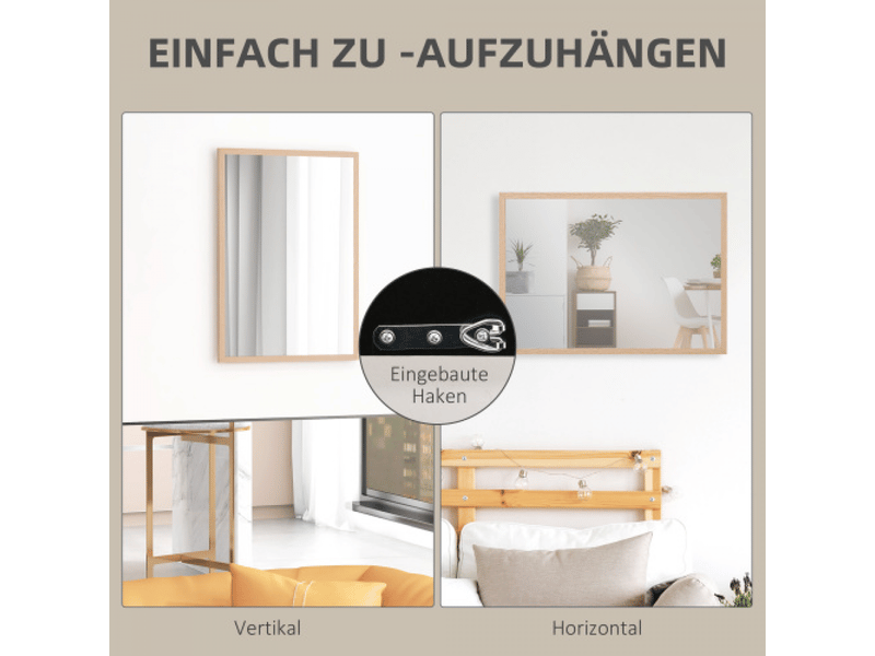  Miroir mural 50 x 70 cm avec 4 crochets,miroir rectangulaire décoratif pour chambre et salle de bain  - Conforama E