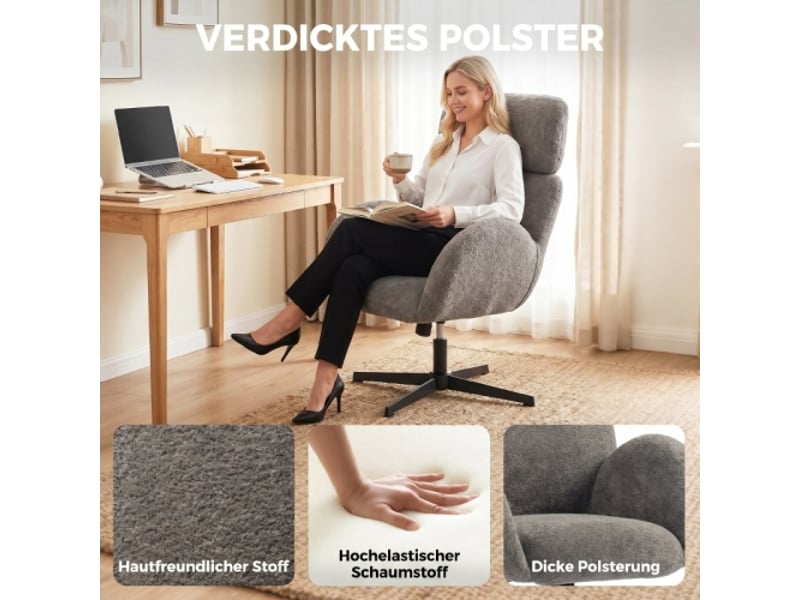  Chaise de bureau rembourrée en velours gris, base en acier, réglable en hauteur  - Conforama B