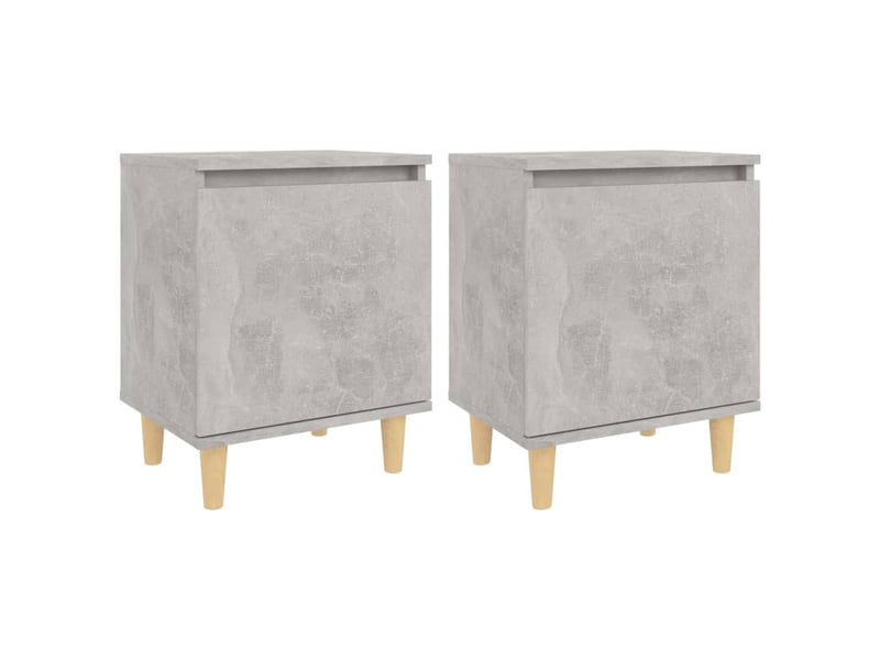  Tables de chevet avec pieds en bois 2 pièces gris béton 40x30x50cm  - Conforama A