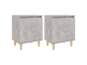 Tables de chevet avec pieds en bois 2 pièces gris béton 40x30x50cm