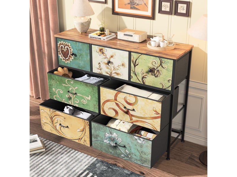  Commode vintage, structure en métal, plateau en mdf - 100 x 78 x 30 cm - avec 7 tiroirs  - Conforama C
