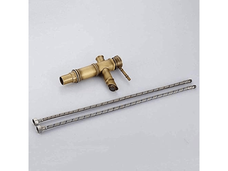  Robinet de salle de bain en bambou antique, robinet à poignée unique en laiton, robinet de lavabo en bambou, profil bas  - Conforama B