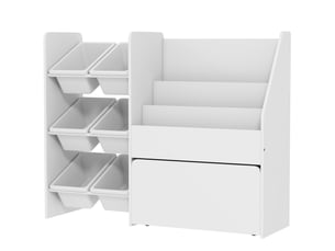 Étagère à jouets, étagère pour chambre d'enfant avec 6 compartiments, étagère à livres, boîte à roulettes, 100 x 30 x 80 cm, mdf, acier, blanc