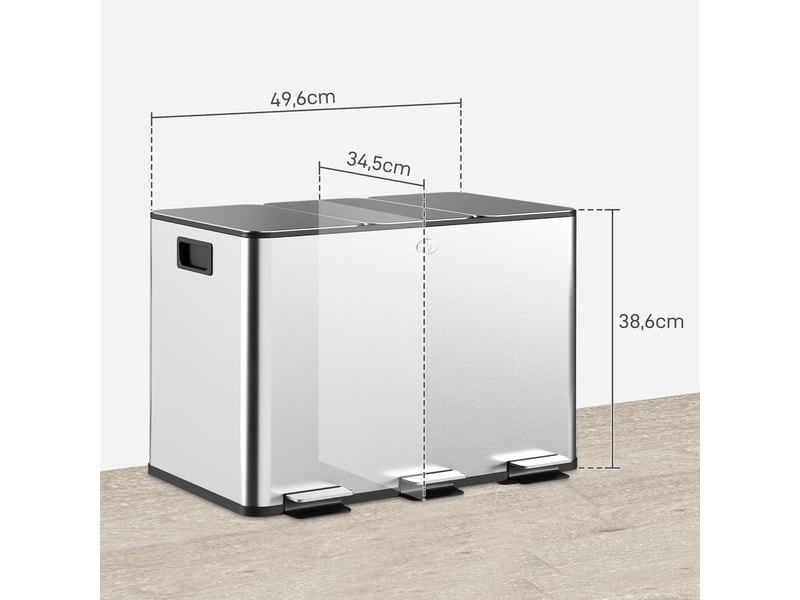  Poubelle tri sélectif 3 compartiments en acier inoxydable argent 49,6x34,5x38,6 cm  - Conforama C