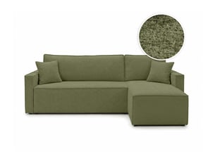 Canapé d'angle réversible convertible LOUNGITUDE FARAH 4 places Tissu bouclette Vert kaki