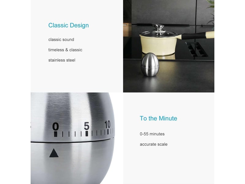  Minuteur à œufs en acier inoxydable - design élégant en forme d'œuf - minuteur de cuisine pour la cuisine jusqu'à 55 minutes none - Conforama C