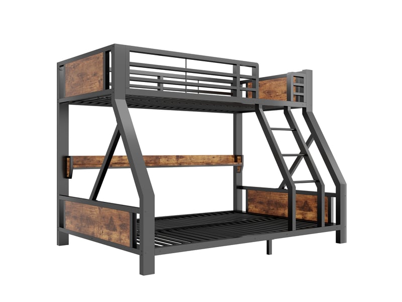 Lit superposé 90140x200 cm noir en métal et bois avec rangement et led - Conforama D