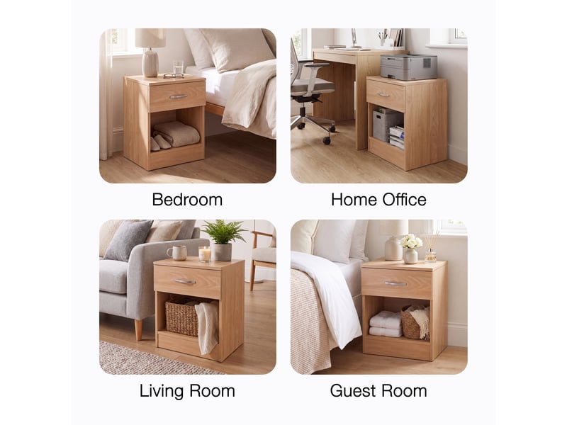  Table de chevet riano, commode de nuit, chambre, rangement, 47x40x36cm, 1 tiroir, pin 333459 - Conforama W