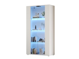 Vitrine blanche moderne 2 portes en verre avec éclairage led réglable, 4 étagères, 80x36x150 cm