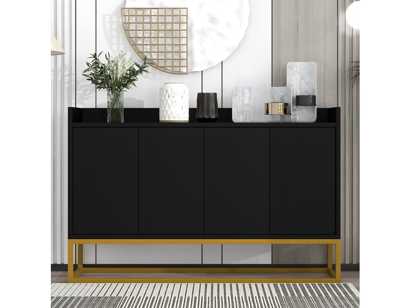  Buffet bas modenvie 4 portes sans poignée 120 x 30 x 80 cm noir avec étagères réglables et structure en métal  - Conforama E
