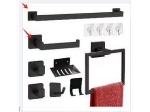 Ensemble de barre de serviette en acier inoxydable 8 pièces avec 4 crochets, noir, sac de
