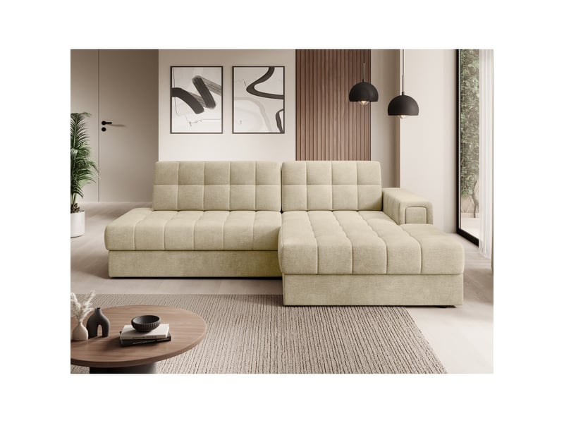  Canapé d'angle convertible cubito beige 240 cm avec coffre et couchage  - Conforama E