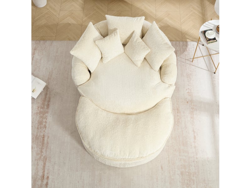  Canapé-lit rond 190,5x138x63 cm en polyester beige avec coussins  - Conforama E