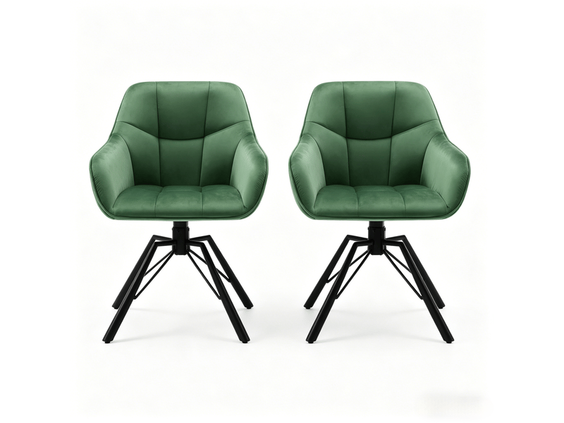  Chaise de salle à manger pivotante à 360° avec accoudoirs, lot de 2 en velours et métal vert foncé  - Conforama A