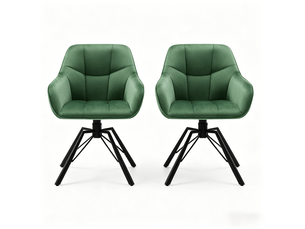 Chaise de salle à manger pivotante à 360° avec accoudoirs, lot de 2 en velours et métal vert foncé