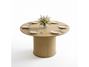 Table à manger ronde 4-6 personnes ø120 cm, base cylindrique, effet bois naturel