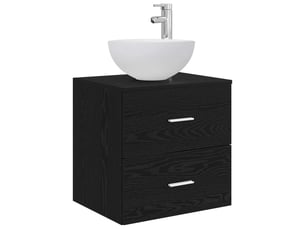 Meuble lavabo mural, meuble de rangement chêne noir 49.5x35x63 cm