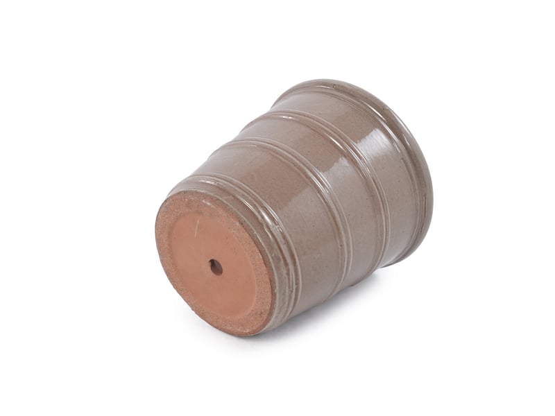  Pot de fleurs en céramique ø 24 cm – taupe – glaçure brillante à rainures horizontales, avec drainage  - Conforama E
