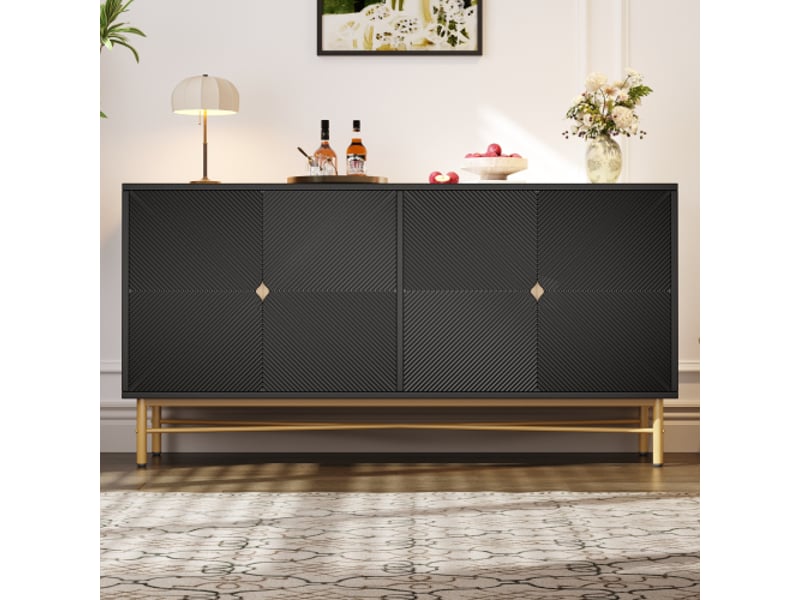 Buffet 4 porte(s) 0 tiroir(s) - 160 cm noir panneau de particules buffet noir - Conforama D